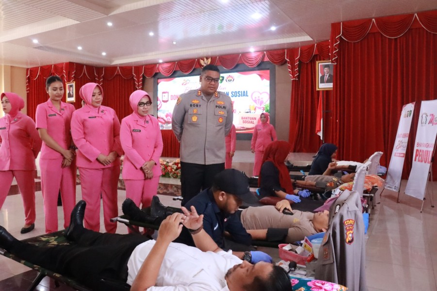 Polres Gelar Donor Darah Jelang Hari Bhayangkara Ke-80 Tahun Bersama PMI Kampar