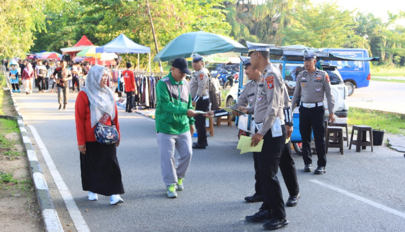 Sambut Riau Bhayangkara Run 2025, Satlantas Polres Inhil Sosialisasi di CFD Tembilahan
