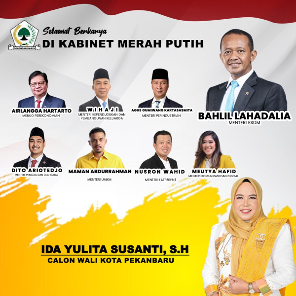 Cawako Pekanbaru Ida Yulita Susanti Ucapkan Selamat 8 Kader Golkar Jadi Menteri Kabinet Merah Putih